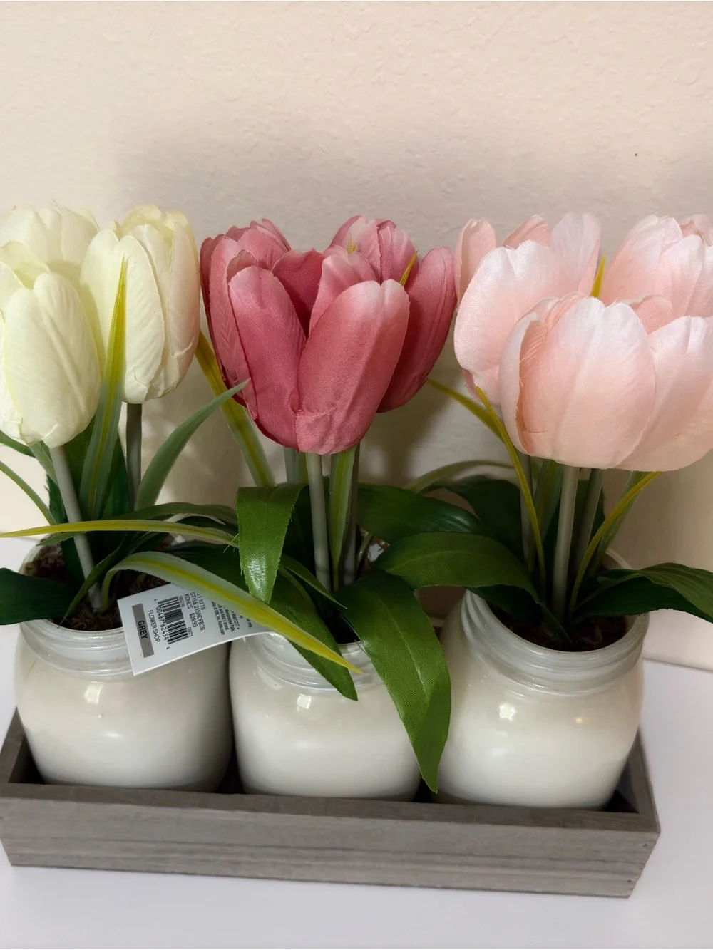 Sonoma Pink, Rose and Cream Tulip Trio in White Mason Jars